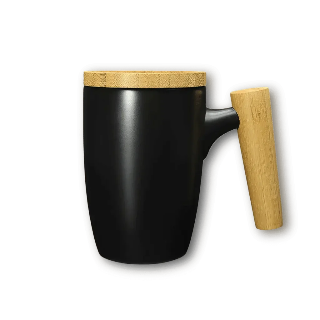 Black mug with bamboo lid & handle Printing