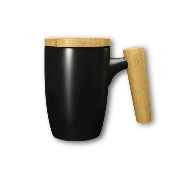 Black mug with bamboo lid & handle Printing