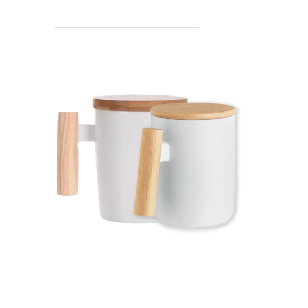 Black mug with bamboo lid & handle Printing