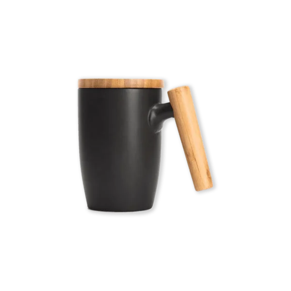 Black mug with bamboo lid & handle Printing